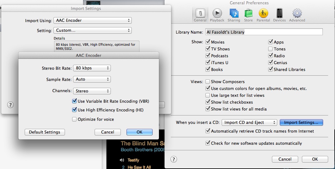 iTunes settings for the smallest possible high-quality files.